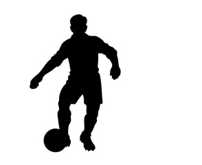 Fototapeta premium Silhouette of a professional soccer player dribbling a ball showing athletic movement 