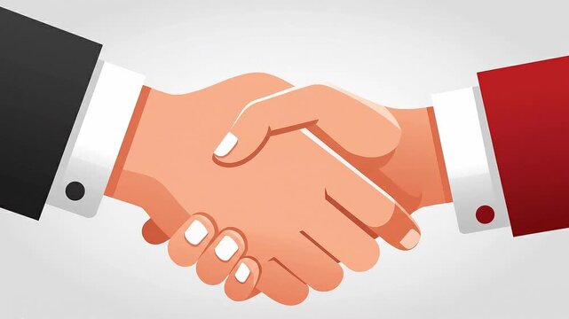 A minimalist animated handshake icon, flat vector design, soft pulse animation, slow push-in camera movement, neutral background.