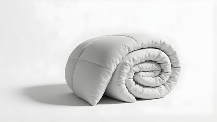 Obraz premium Rolled white duvet comforter isolated on white background. Soft cotton texture and clean presentation, ideal for bedding, hotel, sleep comfort, and modern home concepts.