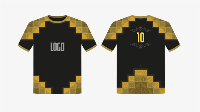 Black and Gold Sports Jersey Template with Geometric Pattern