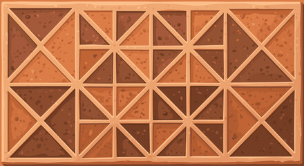 Naklejka premium Top Down View of Symmetrical Terracotta Paving Tiles with Geometric Triangle Patterns and Sandy Texture in Earthy Red and Brown Tones for Interior Design