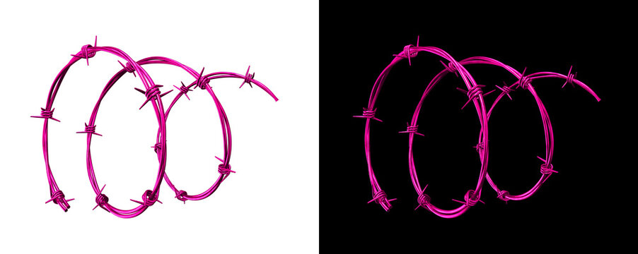 Magenta barbed wire coil graphic element on transparent background for edgy design layouts and creative border patterns