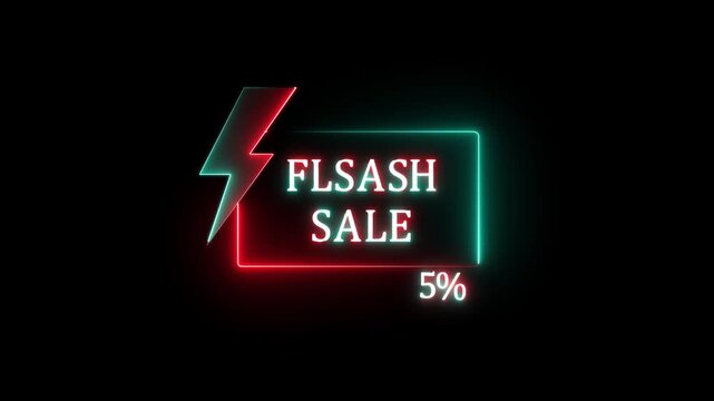 Glowing Neon Flash Sale Promo Animation with Electric Lightning Bolt, Shiny 3 Percent Discount Offer, Futuristic Neon Lights Shopping Banner and Special Promotion Ad Video.4K..