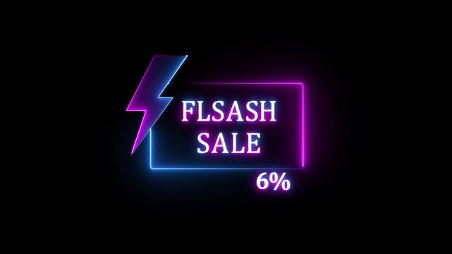 Glowing Neon Flash Sale Promo Animation with Electric Lightning Bolt, Shiny 3 Percent Discount Offer, Futuristic Neon Lights Shopping Banner and Special Promotion Ad Video.4K..