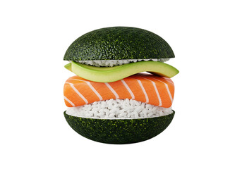 Sushi burger with salmon avocado and rice image