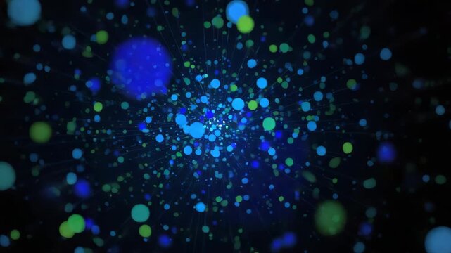 Blue and green particle burst glowing abstract light pattern burst abstract digital network glowing