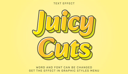 Juicy cuts text effect logo in bold yellow graphic style for design projects