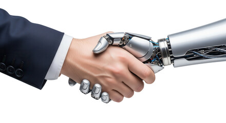 Human and robot handshake symbolizing artificial intelligence partnership and future technology collaboration
