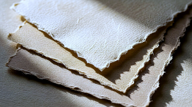 Handmade paper layers with warm deckled edge texture