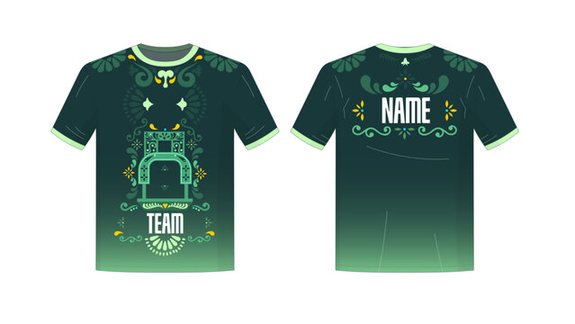 Esports Team Jersey Design with Green Gradient and Decorative Motifs Trajinera