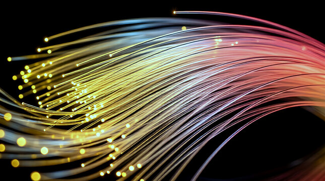 Fiber optic cable glowing with warm data stream