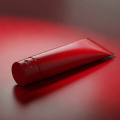 Bold Red Cosmetic Tube with Reflective Monochromatic Background