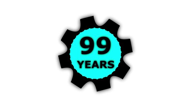 Abstract 99 years glow alphabet number in sphere. 99 years text animation effects anniversary with setting gear animation on black background.
