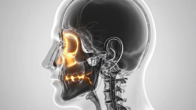 Transparent Human Skull X-Ray Highlighting Sinus Cavities