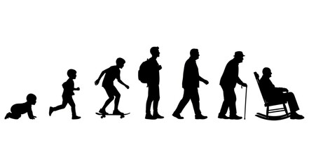 Obraz premium Human life cycle evolution from baby to elderly person silhouette.
