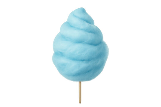 Blue cotton candy on wood stick transparent background