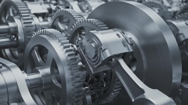 working engine gearing system close up animation