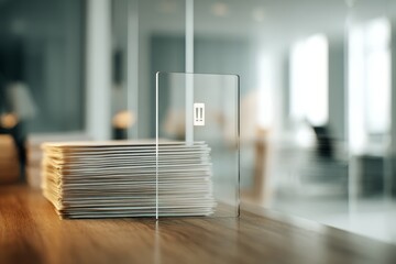 Obraz premium Stack of documents with alert symbol in modern office, concept of risk, warning, and important information