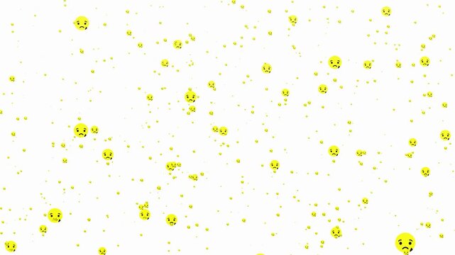 Social pattern facebook thumb up sad animation video footage on white background. Sad sign flying moving upwards direction while live chatting streaming. Facebook live reactions- React emotion.