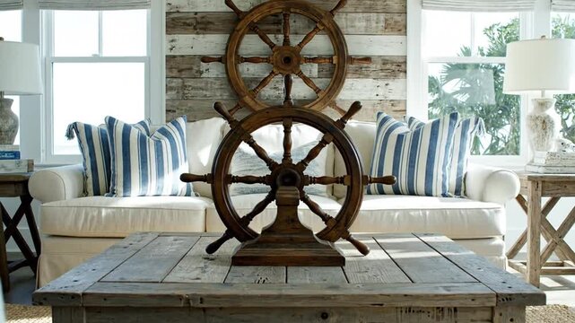 Coastal Living Room Nautical Wheel Centerpiece In Motion Video.