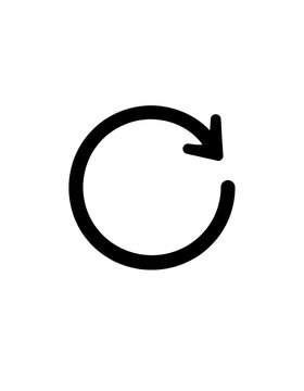 Black circular arrow icon on white background symbolizing refresh or repeat