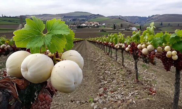 Vineyard Rows with Off-Color Grapes