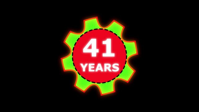 Abstract 41 years glow alphabet number in sphere. 41 years text animation effects anniversary with setting gear animation on black background.