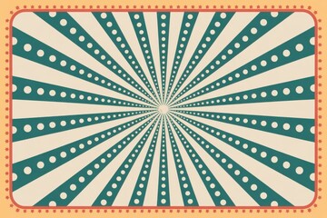 Teal and cream sunburst pattern with white dots and star border abstract background
