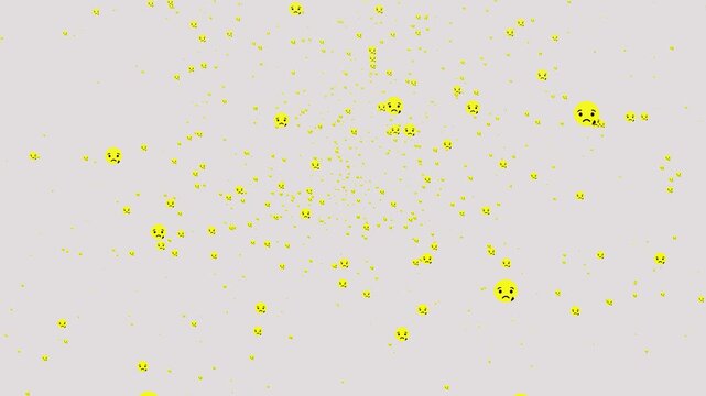 Social pattern facebook thumb up sad animation video footage on white background. Sad sign flying moving upwards direction while live chatting streaming. Facebook live reactions- React emotion.