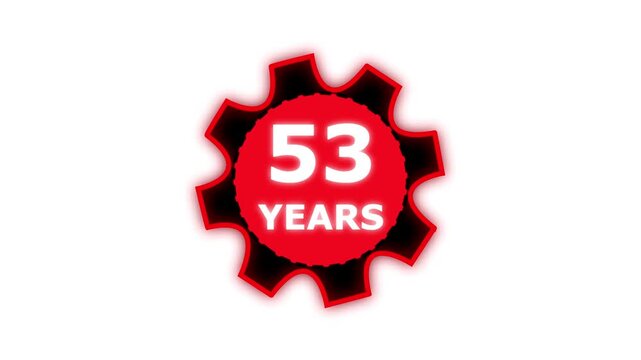 Abstract 53 years glow alphabet number in sphere. 53 years text animation effects anniversary with setting gear animation on black background.