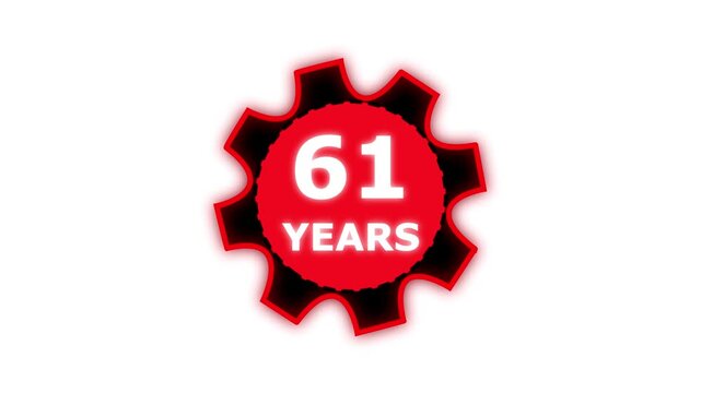 Abstract 61 years glow alphabet number in sphere. 61 years text animation effects anniversary with setting gear animation on black background.