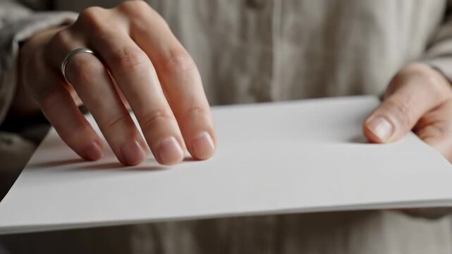 Hands Holding Blank White Paper for Message or Design Mockup.