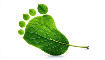 Fototapeta premium A vibrant green leaf, crafted into the shape of a footprint, symbolizing environmental consciousness and sustainability