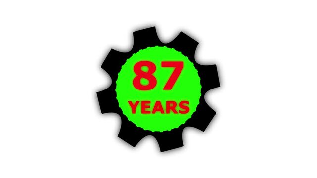 Abstract 87 years glow alphabet number in sphere. 87 years text animation effects anniversary with setting gear animation on black background.