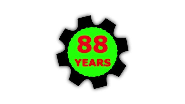 Abstract 88 years glow alphabet number in sphere. 88 years text animation effects anniversary with setting gear animation on black background.