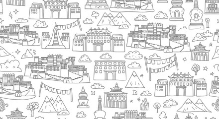 Illustration of Diverse Architectural Landmarks, Cultural Heritage in Design