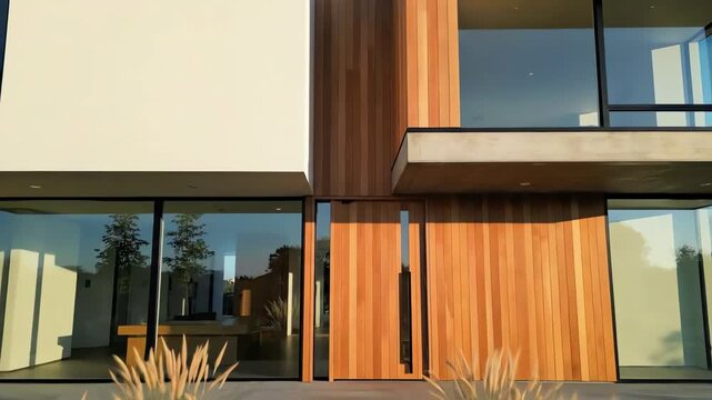 a facade architecture of a familiar duplex house. The fachada should have a minimalist style, inspiring the architecture. 4k resolution video 30fps.