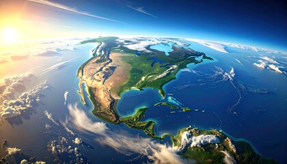 Fototapeta premium Bird's-eye view of North America, showing continents and the ocean