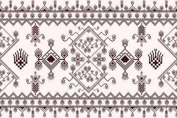Native Geometric floral Ethnic, border pixel embroidery pattern.