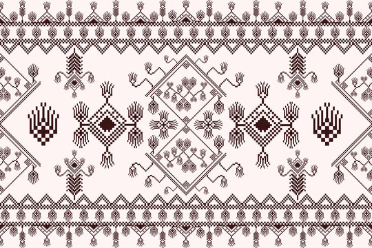Native Geometric floral Ethnic, border pixel embroidery pattern.