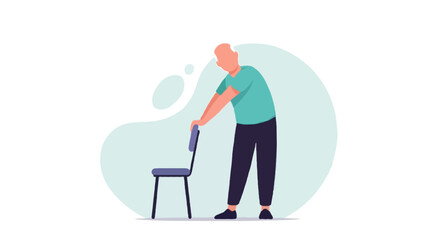 Fototapeta premium Flat illustration senior male stretching arms while holding chair for support, gentle flexibility exercise for diabetes management