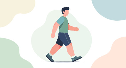 Fototapeta premium Full body faceless male character walking at moderate pace, diabetes friendly exercise, blood sugar management concept flat vector illustration