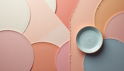 Soft Pastel Geometric Background With Light Blue Plate And Delicate Texture Overlay Minimalist Still Life Composition