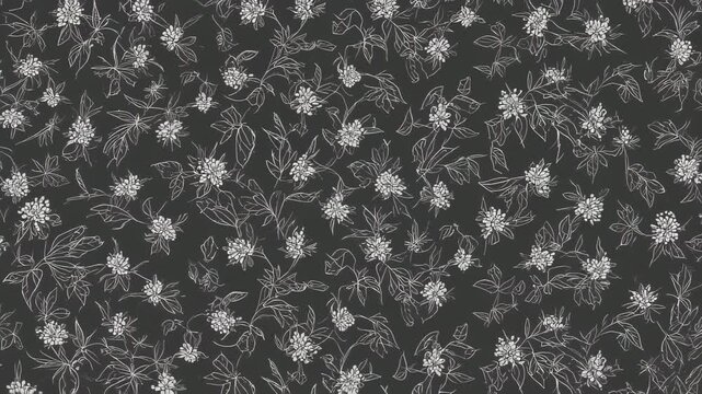 Delicate white floral outlines scattered across a dark, textured background