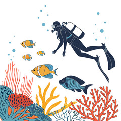 Scuba diver exploring a vibrant coral reef ©  MST RABEYA  BEGUM