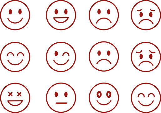 Emotions in a Grid: A selection of illustrated faces expressing a range of human emotions, from happiness and excitement to sadness and confusion.