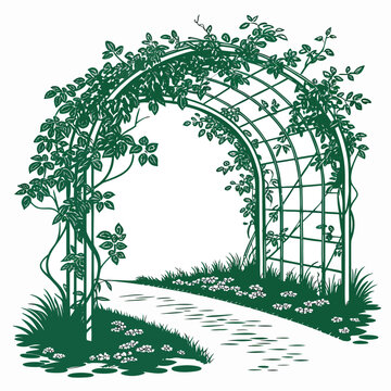 Garden arbor with climbing plants
