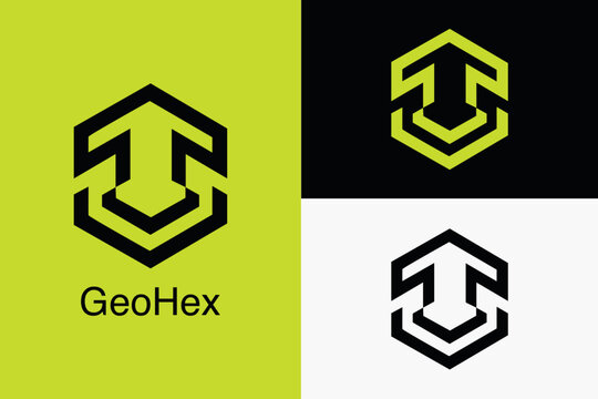 Hexagon Arrow Logo Vector Icon, Modern Tech and Construction Emblem, Geometric Hexagon Up Arrow Logo Mark