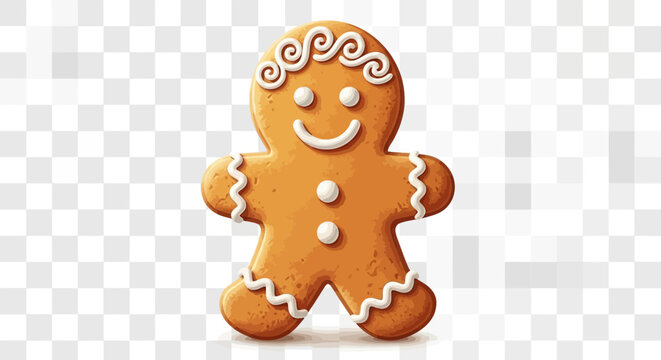 A cheerful gingerbread man with white icing details, smiling and ready for the holidays.