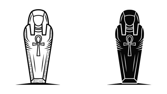 Ancient egyptian mummy coffin with ankh symbol illustration